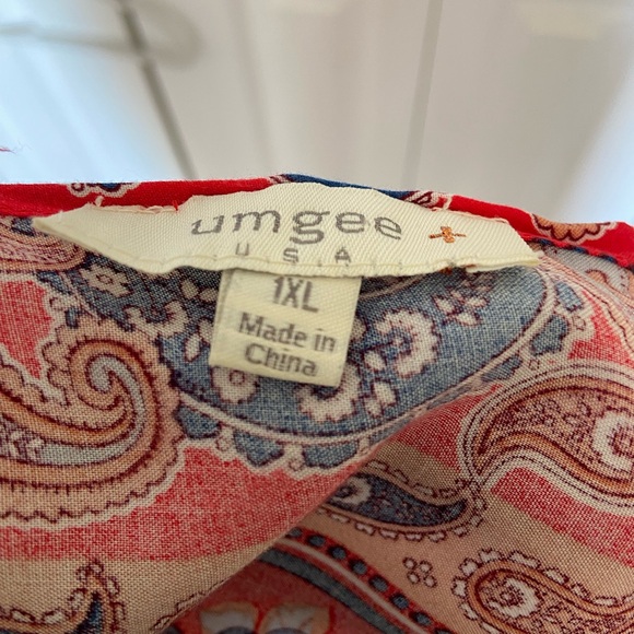 Umgee Red Bohemian V-Neck Dress with Blue and Orange Accents size 1X - Picture 4 of 9